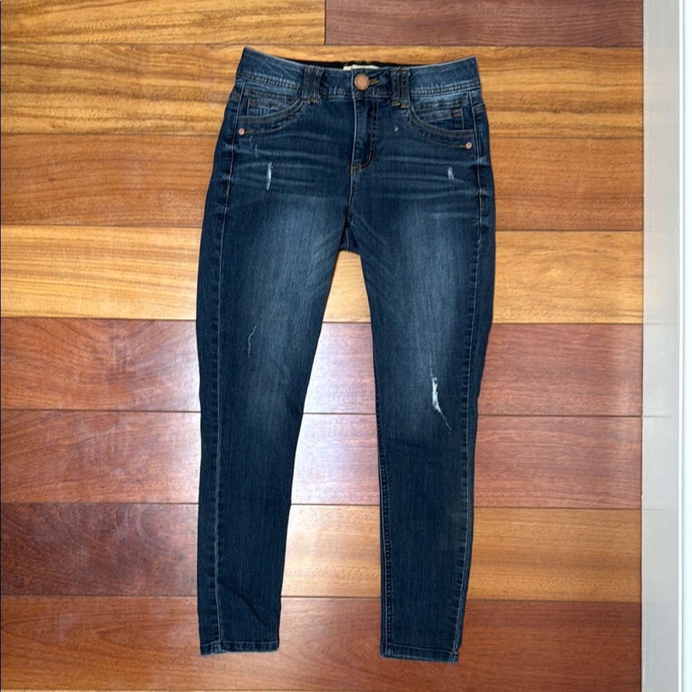 Democracy Blue Skinny Jeans with Stretch and Distressed Details